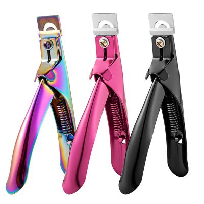 China Professional Type Colorful Nail Art Tools Stainless Steel CUTICLE Special Nail Art Clipper U Word Tips Fake Edge Trimmer Manicure for sale