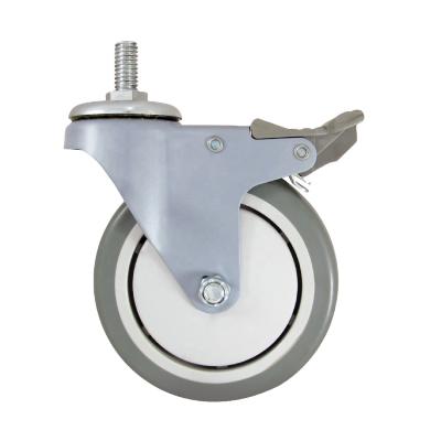 China Industrial M12 Flat Free Heavy Duty 125mm TPR Threaded Caster Wheel With Brake for sale