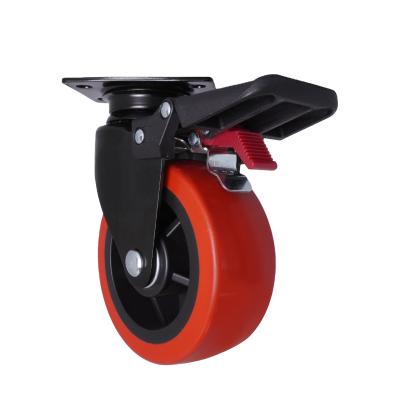 China Flat Free Heavy Duty Red Wheels 125mm Solid TPR Locking Castors With Bearings for sale