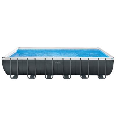 China Rectangular PVC+steel INTEX 26364 tube support pools set kids swimming pool adult family swimming pool for sale