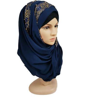 China Wildely Used Best Selling 2021 Fashions Luxury Embroidered Hijab Scarf Scarf With Gold Beads For Women for sale