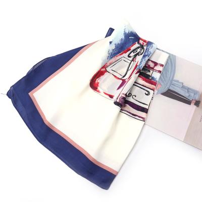 China Wildely Used Manufacturers Supply Perfume Lipstick Pattern 70*70cm Printed Twill Silk Square Scarf for sale