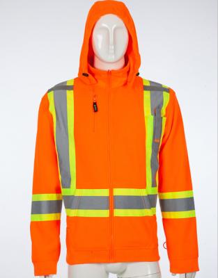 China High visibility hoodie 100% polyester RTS anti-pilling running heavy fleece jacket with reflective tape for sale