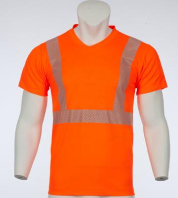 China Customized Fluorescent Orange Workwear Mens Breathable High Visibility T-Shirt With Reflective Tape for sale