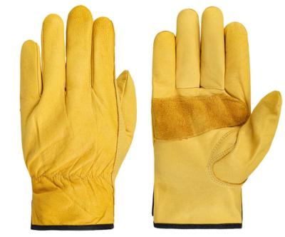 China Comfortable Euro Size Genuine Cow Split Leather Palm Yellow Gloves Winter Work Motorcycle Custom Weld Driving Racing Cowhide Gloves for sale