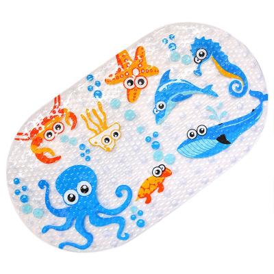 China Viable Custom Amazon Cartoon Printing Anti Slip Suction Tub Mat Plastic PVC Bathroom Floor Shower Bath Mat For Kids Children Baby for sale