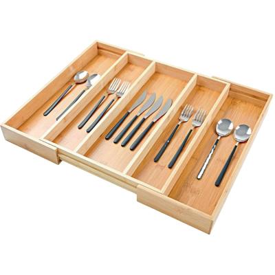 China Traditional Adjustable Bamboo Cutlery Tray Cutlery Organizer Expandable Cutlery Drawer Drawer Organizer and Knife Holder for sale