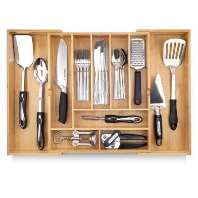 China Bamboo Organizer Expandable Cutlery Tray Drawer Organizer Adjustable Cutlery Tray Cutlery Knife Tools Traditional Kitchen Drawer Holder for sale