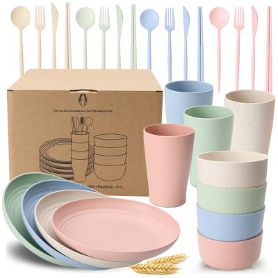 China Wholesale Eco Friendly Bamboo Wheat Stocked Straw Plates Dinnerware Sets Fiber Kitchen Dinner Set Dinnerware for sale