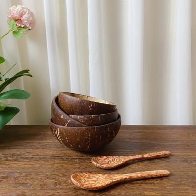 China Eco Friendly Wholesale Viable Logo Polished Lacquer Pattern Mini Vietnam Baby Shell Coconut Bowl Set With Spoon for sale