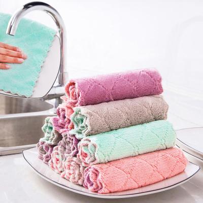 China Viable Custom Print Coral Fleece Microfiber Reuseable Kitchen Cleaning Towel Nordic Funny Dish With Logo for sale