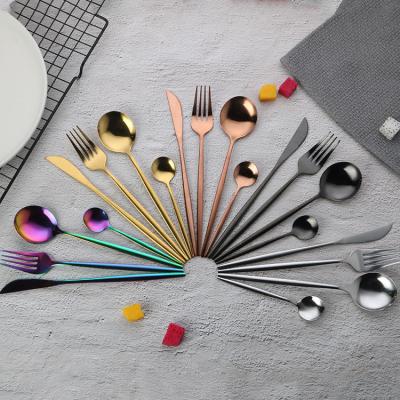 China Low Moq Disposable and Short Delivery Modern Royal Luxury Rainbow Gold Serving Stainless Steel Cutlery Set for sale