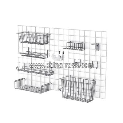 China Booth White and Black Chrome Grid Slat Display Rack Steel Retail Wire Gridwall Panels Exhibition Stands for sale