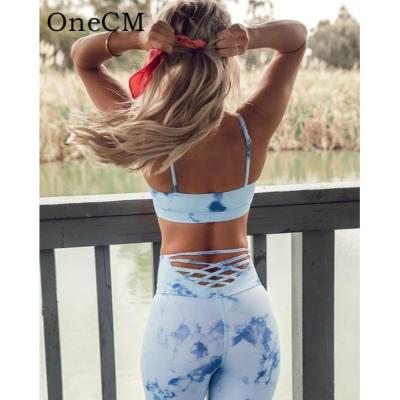 China Buttocks Breathable Short Leggings Tank Top Print Sling Two Piece Yoga Suit for sale