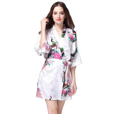 China Wholesale QUICK DRY ice silk lady's v-neck nightgown summer sleeve peacock pajamas leisure home wear for sale