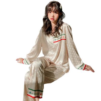 China QUICK DRY women's satin pajamas spring and autumn thin long sleeve pants home wear fashion suit for sale