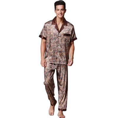 China QUICK DRY ice silk men's pajamas, spring and summer two-piece suit, middle sleeve pants, household apparel manufacturers wholesale for sale