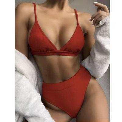 China 2021 Polyester Fiber Amazon New Fashion Bikini Solid Women's Swimsuit Triangle Split Bikini for sale