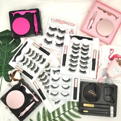 China High quality natural soft lashes custom magnetic sellers wholesale magnetic 25mm dramatic false mink 3d eyelash lashes set with eyeliner for sale