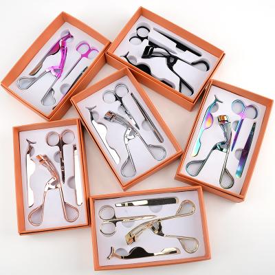 China Custom Colorful Eyebrow Private Label False Eyelash Tweezer Applicator Curler Scissors Stainless Steel Eyelash Tool Kit for sale