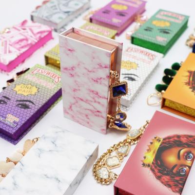 China Feather Diy Lashes Box 2021 New Style Eyelashes Custom Packaging Box With Chain Eyelash Box Packaging for sale