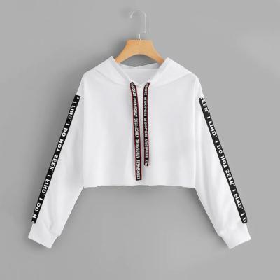 China Plus Size Plus Size Cropped Hoodies Terry Short Loose Pullover Character Oversized French Stripe Long Sleeve Sweatshirt Tops For Women Plus Size Casual for sale