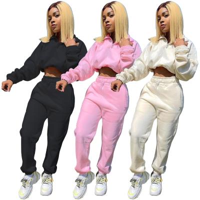 China 2021 Women Polyester Thick Empty Crop Top Workable Sweatpants Jogging Suits For Outdoor for sale