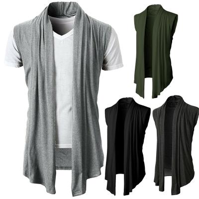 China Hot Selling Fashion Breathable Long Knitted Oversize Men's Woolen Sweater Pure Color Casual Sleeveless Cardigan Sweater for sale