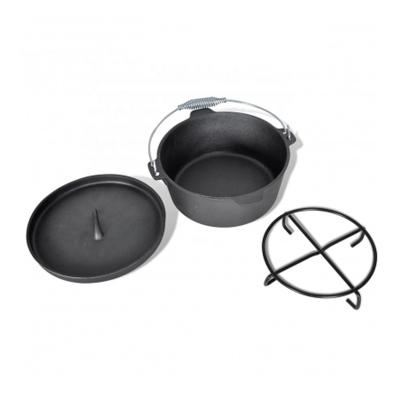 China Durable 7 Piece Heavy Duty Outdoor Cast Iron Cookware Set Pre-Seasoned Cage Pot for sale