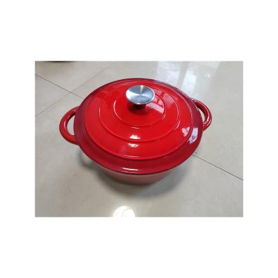 China Sustainable Soup Pot Seafood Pot Red Color Round Enamel Cast Iron Cookware for sale