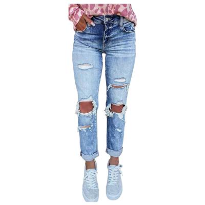 China Custom Women's Jeans Fashion Trend Cotton Breathable Stretch Ripped Hole Skinny Stretch Jeans for sale