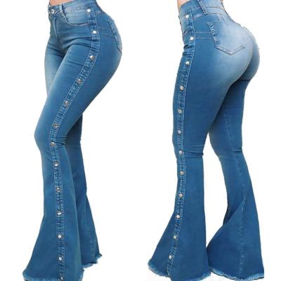 China OEM Popular Fashion Women's Bell Bottom Jeans Blue Denim Pants High Waisted Womens Breathable Jeans for sale