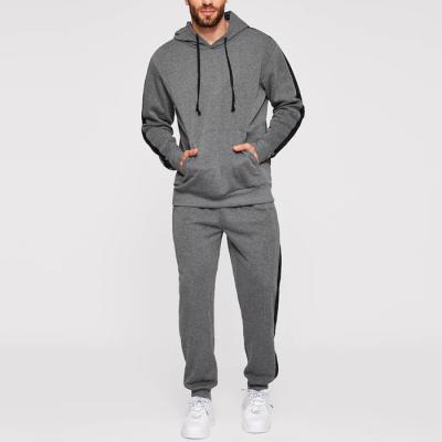 China Breathable Custom Sports Suit Fashion Contrast Color Side Stripe Hoodie With Jogging Suit Men's Gray Sportswear for sale