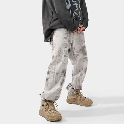 China Sustainable Customized Jeans Tie-Dye Gradient Straight-Leg Jeans Fashionable Looser Waist Mens Jeans for sale