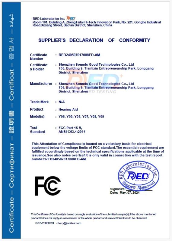 supplier's delaration of conformity - Shenzhen Sounds Good Technologies Co.,Ltd