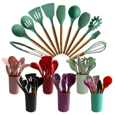 China Sustainable Kitchen Cocina Utensil Set Silicone Cooking Wooden Utensils Set For for sale