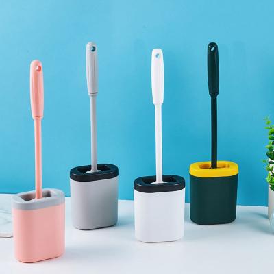 China Long Soft Handle Bath Toilet Brush Durable WC Brush With Holder Plastic Bathroom Cleaning Brush Set for sale