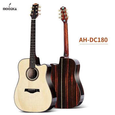 China MOOZICA Spruce Guitar Wholesale Bevel DC180 Ebony Veneer 41 Inch Factory Wooden Adult Spruce Folk Guitar for sale