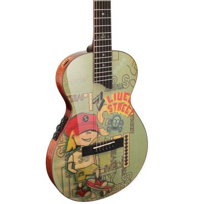 China Exquisite collection unique system double ring design original graffiti mahogany electric guitar for sale