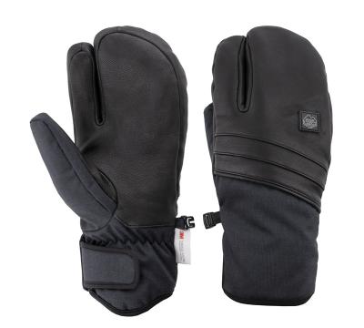 China Men's Waterproof Warmer Thinsulate Ski Glove - Classic 3-Finger Snow Winter Leather Glove for Skiing and Mountaineering for sale