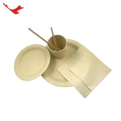 China Disposable Recycled Bamboo Pulp Used In Family Gathering Barbecue Recycling Tableware Set for sale