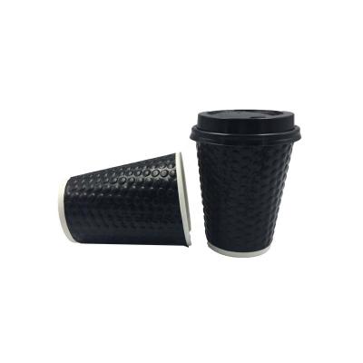 China Wholesale Disposable Ripple Black Disposable Wall 16oz Paper Coffee Cups With Lid for sale