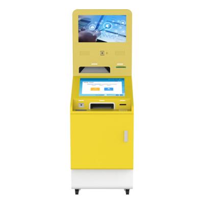 China Hospitals Ticket Booths Banks Property Floor Stands 21.5 Inch Dual-screen Display Scanner Self-Printing Kiosk for sale