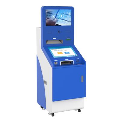 China Hospitals Ticket Booths Banks Property Floor Stands 21.5 Inch Photo Printing Kiosk With Thermal Printer And Camera for sale