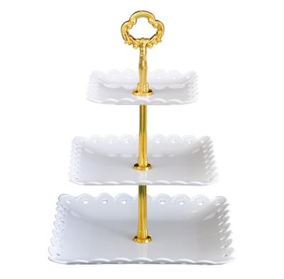 China Sustainable Plastic Cake Tray Stand Fruit Dessert Plate Party Wedding 3 Tier Stage Stand for sale