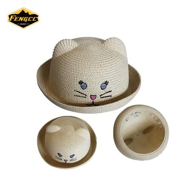 China Cute Dobby Cat Face Kids Straw Hat Cap For Boy Or Girl for sale