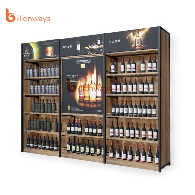 China Fashion Style Supermarket New Design 5 Tiers Wall Mounted Wine Rack For Wine Storage, Wooden Wine Rack Display For Duty Free Store for sale