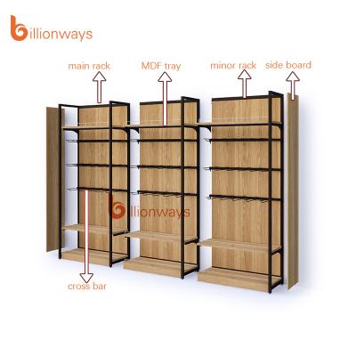 China Supermarket Top Selling Display Stand Custom Assembled Wooden Metal Food Display Rack for sale