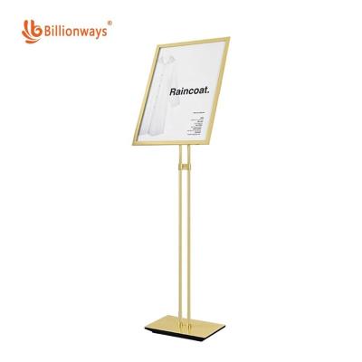 China Free Standing Adjustable Supermarket Pallet Pedestal Newsletter Metal Sign Holder Foldable for sale