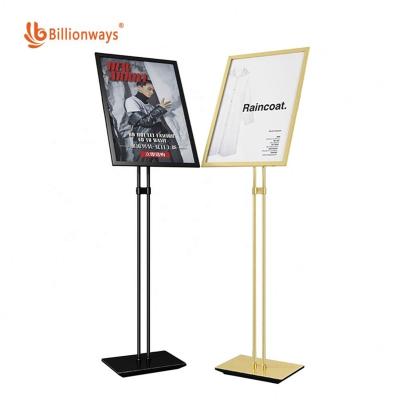 China Double Side Foldable One Frame Sign Holder Poster Pedestal Sign Display Rack Stainless Steel Poster Rack Clamp Jaw Poster Holder for sale